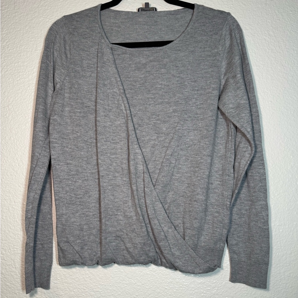 Vince Camuto Gray Draped Crossover Long-Sleeve Top